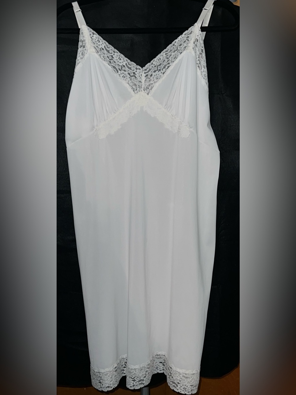 Vintage 1960s Shadowline White Nylon Tricot Full Slip Floral Lace Sz 42 XL